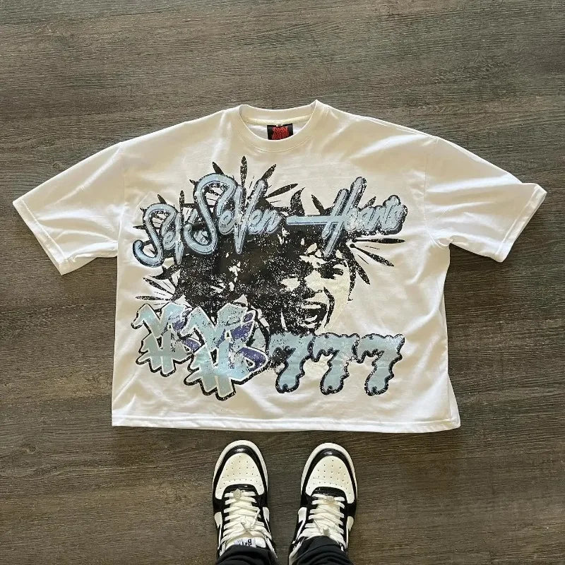 Hiphop Graphic T-shirt Print Oversized Gothic Smart Casual American Harajuku Streetwear Graphic Y2k Top Gothic Menswear